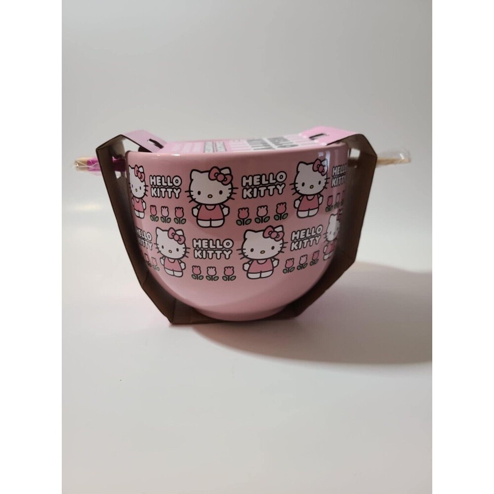 Hello Kitty Ramen Noodle Bowl and Chopsticks Pink 1 Set NEW Sanrio